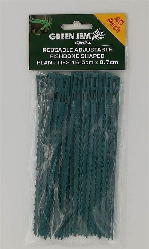 GARDENING PLANT TIES REUSABLE ADJUSTABLE FISHBONE SHAPED 16.5CM X 0.7CM 40 PACK