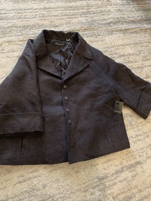Brand-New (w/ Tags) Dark Grey Tahari Short-Sleeve Jacket w/ Paisley Embroidering