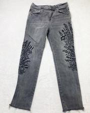 We The Free Jeans Womens 26 Glray Embroidered Floral Frayed Straight Free People