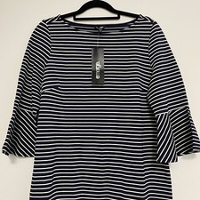 Emerge Ladies Size 10 BNWT Navy White Stripe Ruffle Sleeve Cuff Dress Brand New