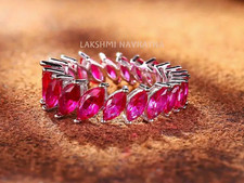 Marquise Cut Simulated Pink Sapphire Women's Full Eternity Wedding Band s925