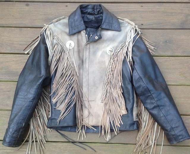 HUDSON LEATHER 2Tone MOTORCYCLE JACKET W/ Fringe & Zip Out Lining Sz