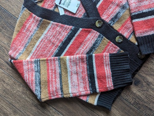 BP Nordstrom Women’s NWT Black Red & Brown Striped Crop Cardigan Small Stretch - Picture 3 of 19