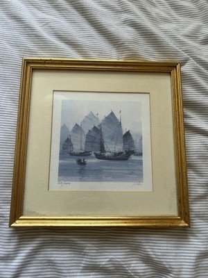 Aquarell Druck P. Chan Chinesische Junk Ships signiert und nummeriert 619 gerahmt