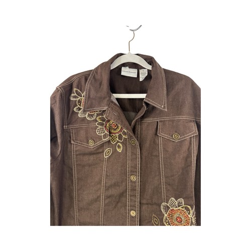 Alfred Dunner Women’s Brown Denim Embroidered Jacket Size 16 Boho - Picture 2 of 8
