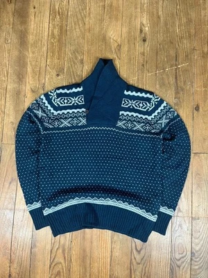 Pull maille vintage laine motifs marine bleu clair S - Photo 1/4