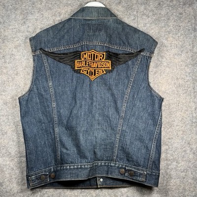Vintage 70s Levis Denim Vest Mens Size M/L 21x24 Harley Davidson