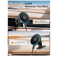 MagSafe Magnetic Wireless Car Charger Vent/Dashboard Mount Black/Blue