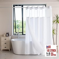 No Hook Shower Curtain Set with Snap in Liner (White, 72" x72) Polyester,