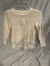 Soprano Girls Sweater Top Size M 10/12 Lace Trim Striped Orange Pale Peach NEW