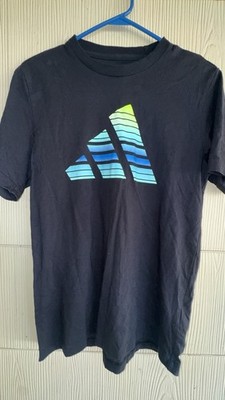 Adidas Boys Graphic T-Shirt Navy Blue Gradient Logo Short Sleeve Youth Tee L
