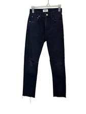 AGOLDE Cherie Jeans Womens 23 Black High Rise Distressed Raw Hem Skinny Denim