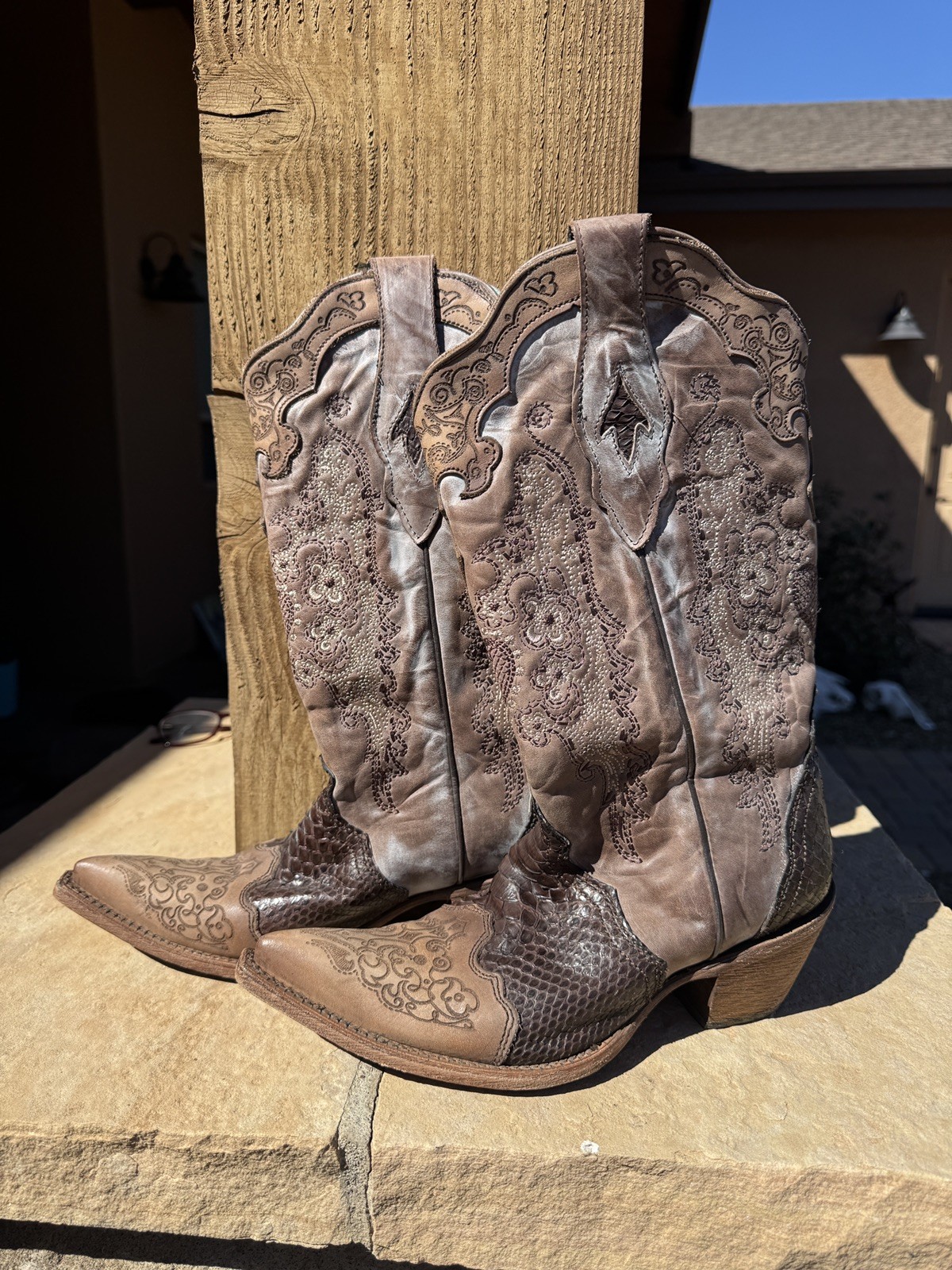Corral Python Brown Leather Western Cowboy Boots … - image 2