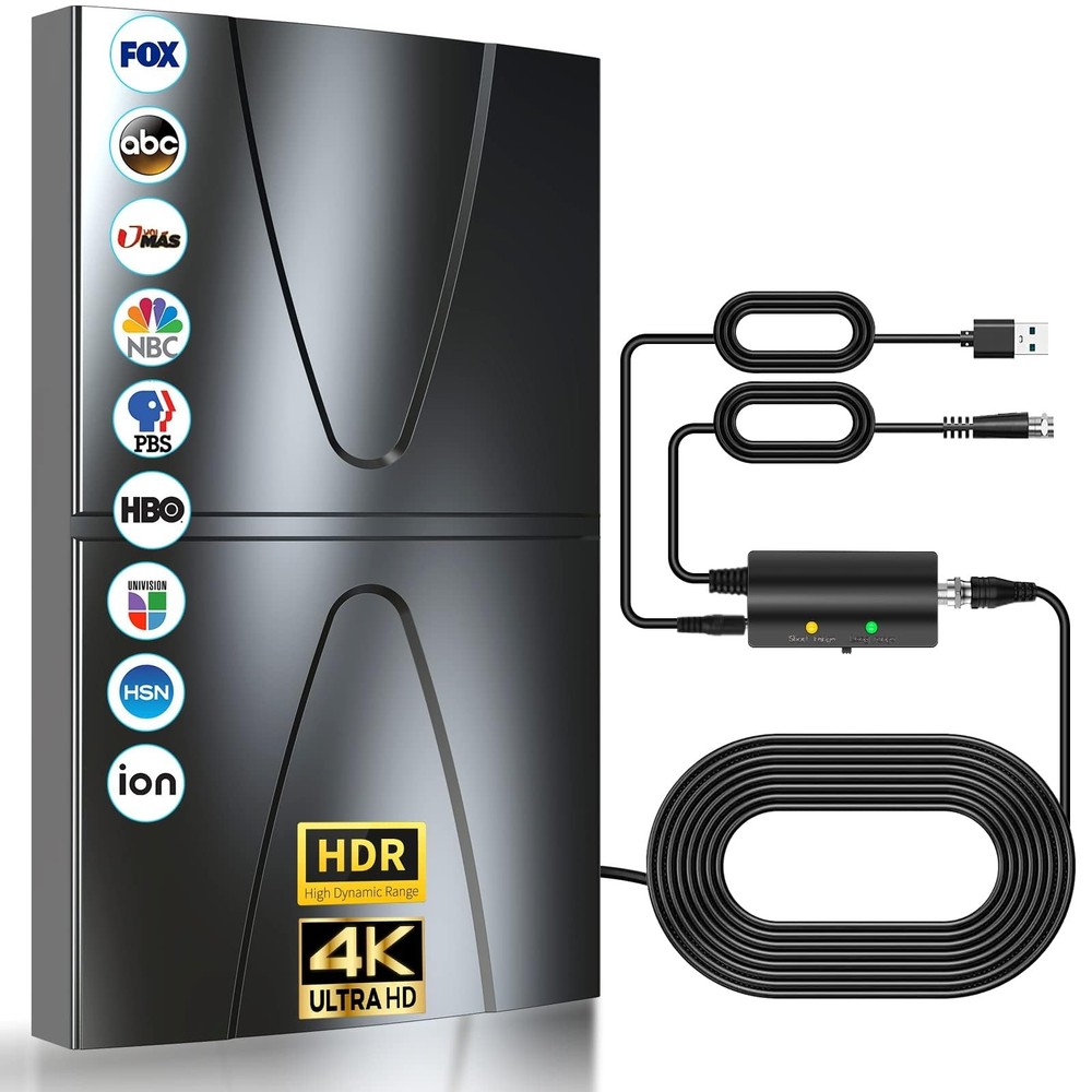 1500-Mile Long Range Indoor Outdoor HDTV Antenna for Smart and Older TVs with 360° Signal Reception