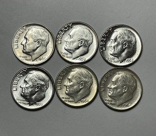 Lot Of 6 Roosevelt Silver Dimes 3/1958 P 3/1964 P UNC Coins