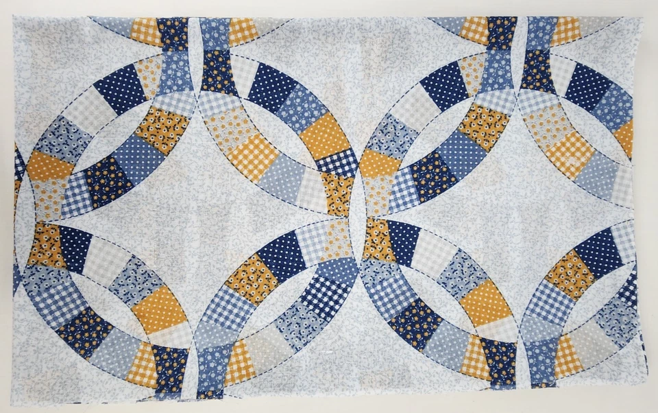 VTG Quilting Fabric Blue Yellow 1970 Style Unbranded Cotton Blend 45"w 1.5 Yards - Image 3 of 3