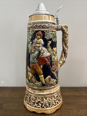 Large Lidded Musical German Beer Stein Mug With Built In Music Box, 13  Tall