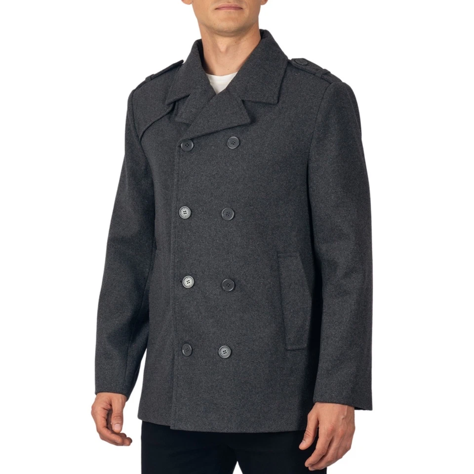 Alpine Swiss Jake Para Hombres Abrigo de Guisante Mezcla de Lana Doble Pecho Vestido Chaqueta Chaquetón Foto 2 de 4