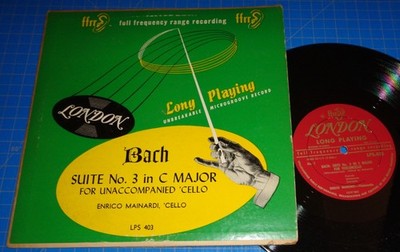Enrico Mainardi BACH Suite No.3 for Unaccompanied Cello - London 10 inch LPS 403