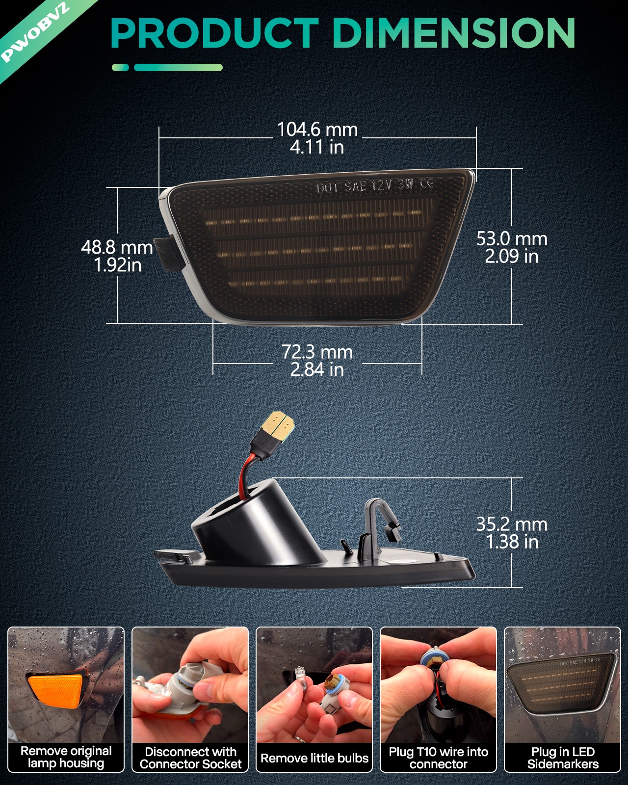 2PCS LED Side Marker Lights Front Bumper Signal Lamps For 2011-2015 Chevy Cruze thumbnail 4