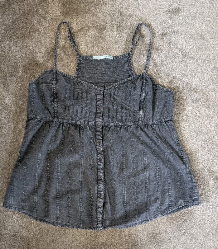 Maurices Black  Embroidered Boho Babydoll Tank Top Size Large.    # 283