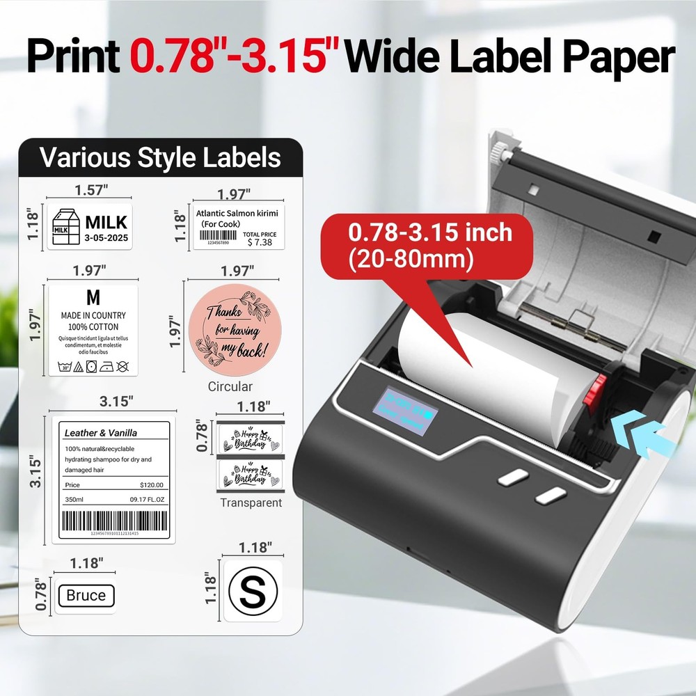 Bluetooth Label Maker Z3 Portable Barcode Printer 2-3 Inch Thermal Sticker Machine