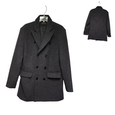 HXW.GJQ Men's Wool Blend Double Breasted Mid-Length Gray Pea Coat  Large 