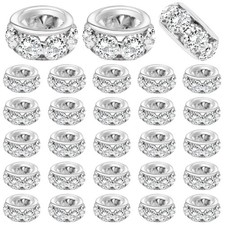 BronaGrand 40pcs 12mm Large Hole Rhinestone European Beads, 12MM, Silver
