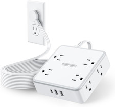 15 FT Flat Extension Cord with 8 Widely Outlets 3 USB Ports 1 USBC , 1080J Surg