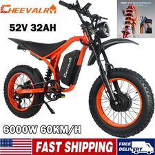 6000W Dual Motor E Dirt Bike 52V 32AH for Adults 20" E-Mountain bike 60KM/H US