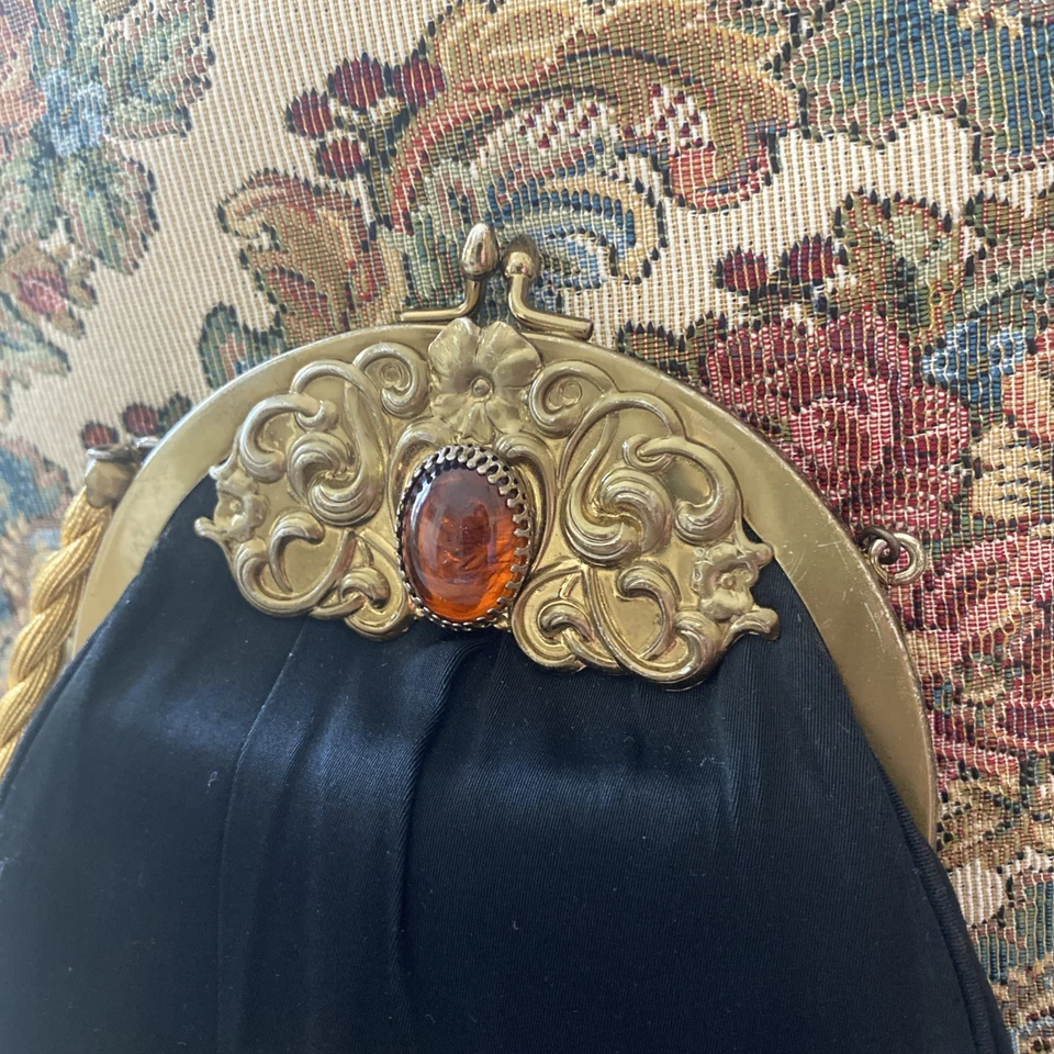 Cartera de noche negra HL Harry Levine de colección con cierre de broche Bolso de mano EE. UU. Foto 4 de 4