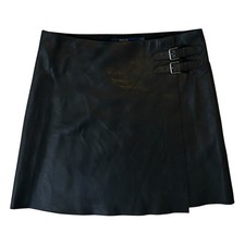POLO RALPH LAUREN 2018 Sample Kyler Black Lambskin Buckle Mini Skirt Womens 4
