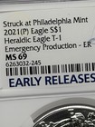 2021 (P) Heraldic Silver Eagle T-1 Emergency Production- MS69 NGC Early Release — photo 2