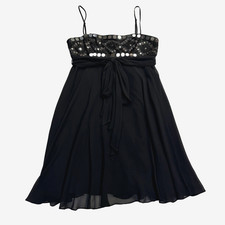 VTG y2k BCBG Maxazria black silk baby doll sequin top dress sz 6