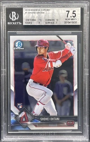 2018 Bowman Chrome - Shohei Ohtani #1 Rookie Card- Batting RC Graded BGS 7.5 NM+