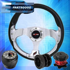 Silver Fusion Style Steering Wheel + Quick Release + Extender For 88-91 Civic