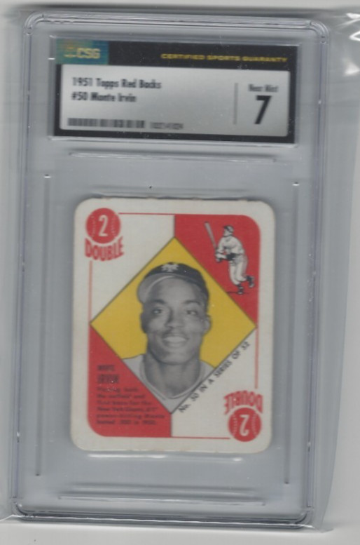Monte Irvin #50 Baseball Cards 1951 Topps Red Back trading card — raw and PSA graded price guide