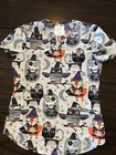 Women’s Scrub Top Halloween Cherokee Size XS Purple Haunted Houses — photo 1