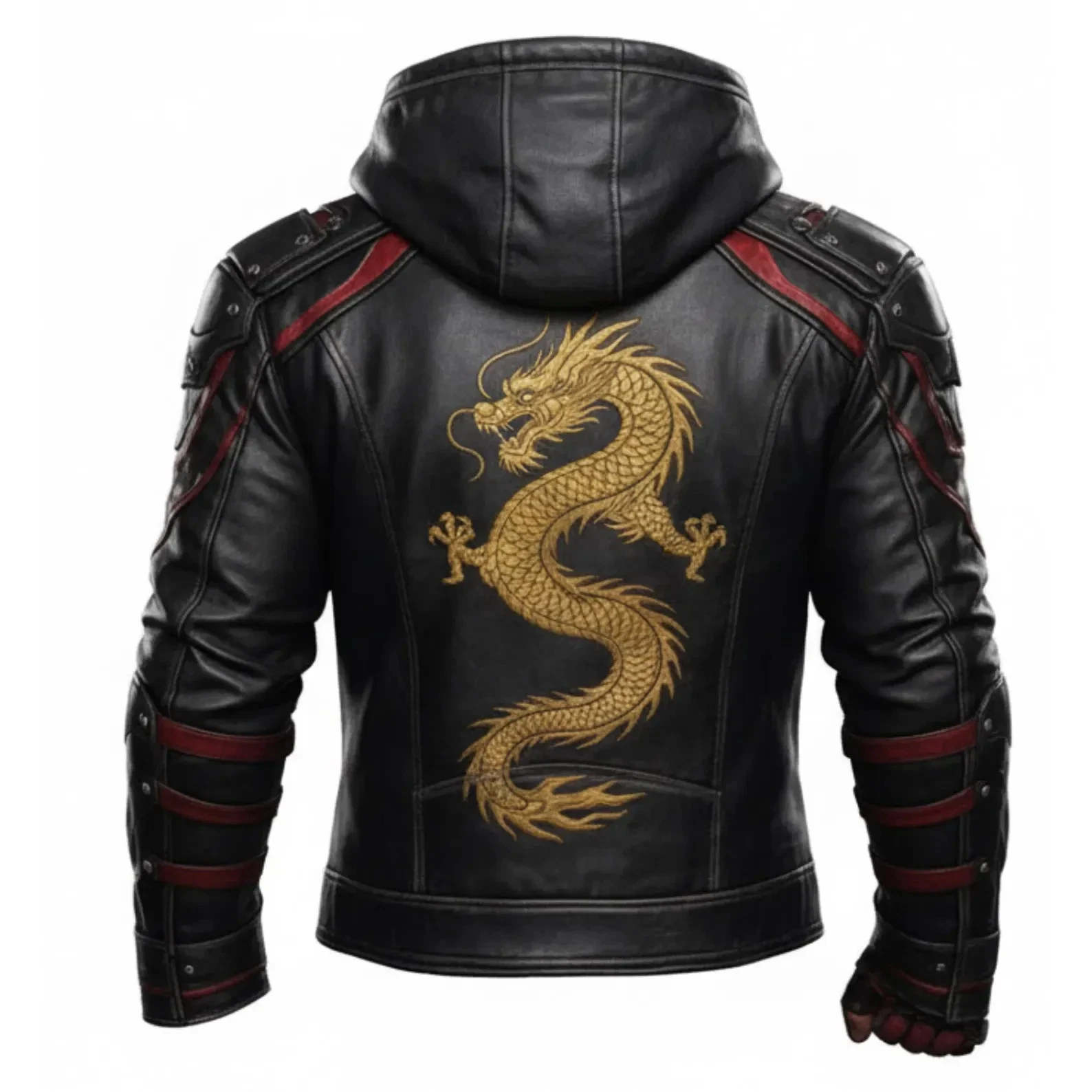 Men’s Handmade Black Leather Dragon Bomber Jacket Embroidered Tactical Techwear image 2