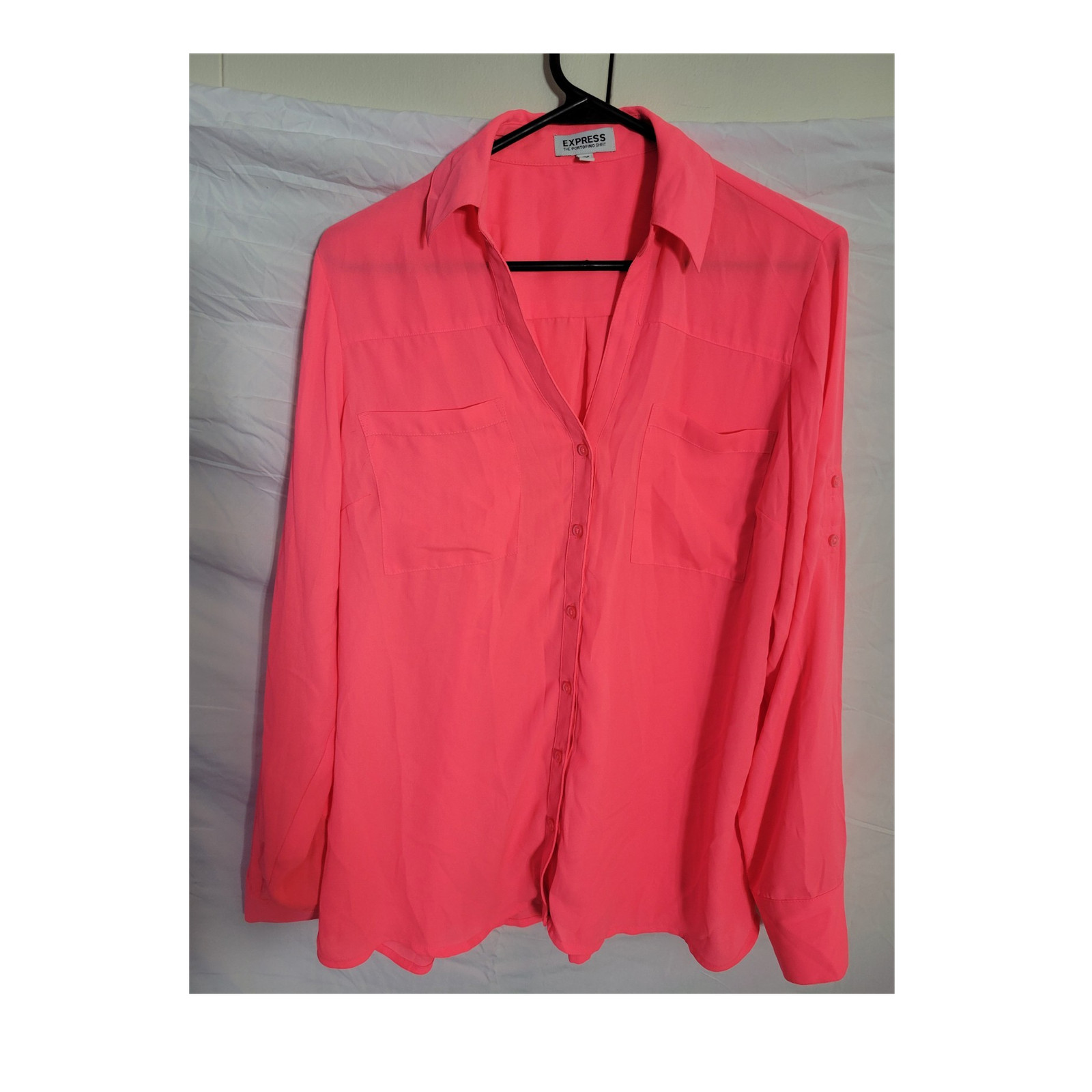 Express Pink Portofino Button-Up Collared Long Sleeve Shirt Women’s L