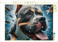 Calvendo Puzzle American Stafford Terrier Taucht Mit Fischen | 1000 Teile Lege-G