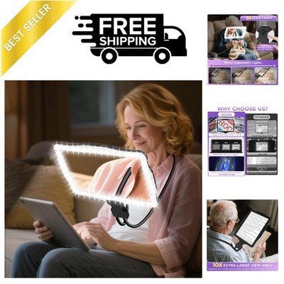 Large 10X Rechargeable Magnifying Glass for Reading with Light Hands Free Mag...
