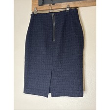 Ann Taylor Pencil Skirt Women's Sz 6 Navy Blue Tweed Exposed Zipper Lined Office