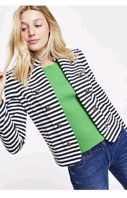 Tommy Hilfiger Striped  Open Front Blazer Jacket XL Classic Blue Striped E2