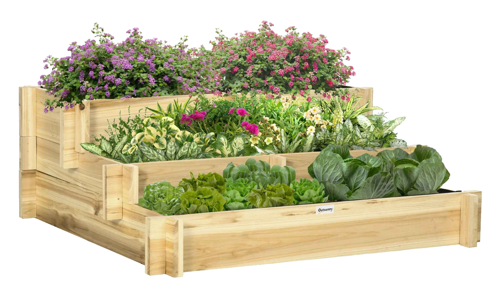 Carré potager palette 3 étages en bois naturel pour balcon avec liner