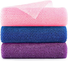 Extra-Long African Net Sponge 3 Pack Multi-Color Exfoliating Bath Scrub, Full