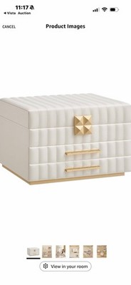 SONGMICS HOME White Faux Leather Jewelry Box Mirror Drawers Multi-Tier Organizer