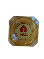 Vintage glass ashtray DEL WEBBS HOTEL SAHARA woman ace amber glass Las Vegas NV
