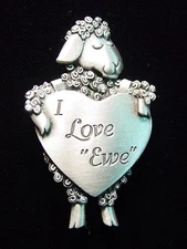 "JJ" Jonette Jewelry Silver Pewter 'I LOVE Ewe' Pin ~ Sheep Heart