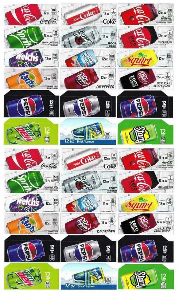 (36) COKE, SODA MACHINE VENDING VARIETY LABEL PACK - Late Style